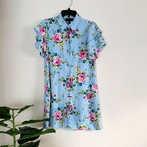 Laundry Shelli Segal floral tee shirt dress flutter sleeves stretch Size Small